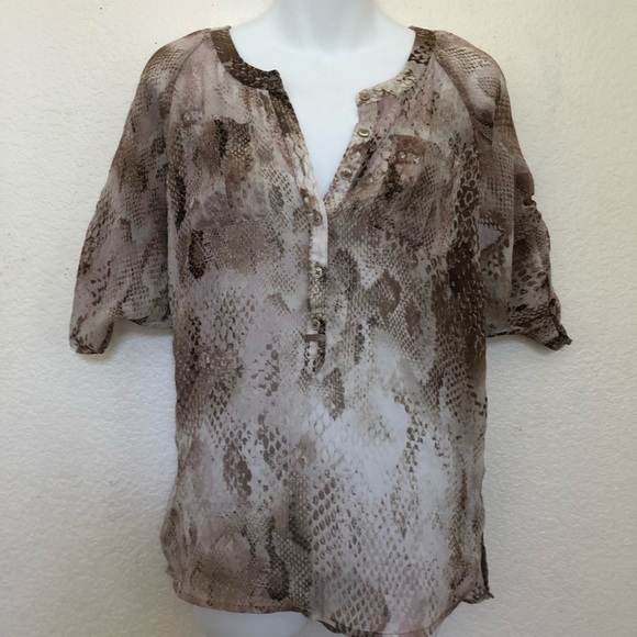 Express Snake Print Button Down Sheer Blouse Top - Picture 2 of 5